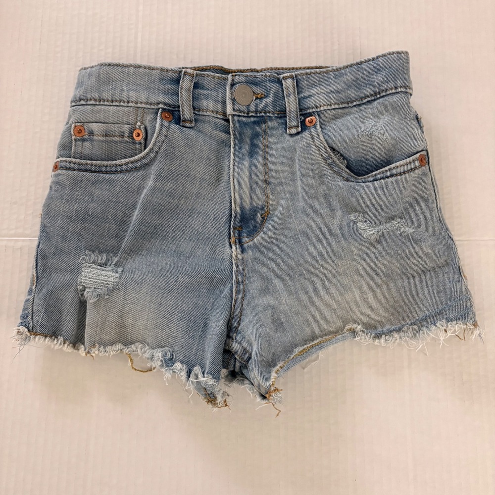 Levi's Mini Mom Shorts Girls Size 8 Light Wash Distressed Frayed Hem Denim